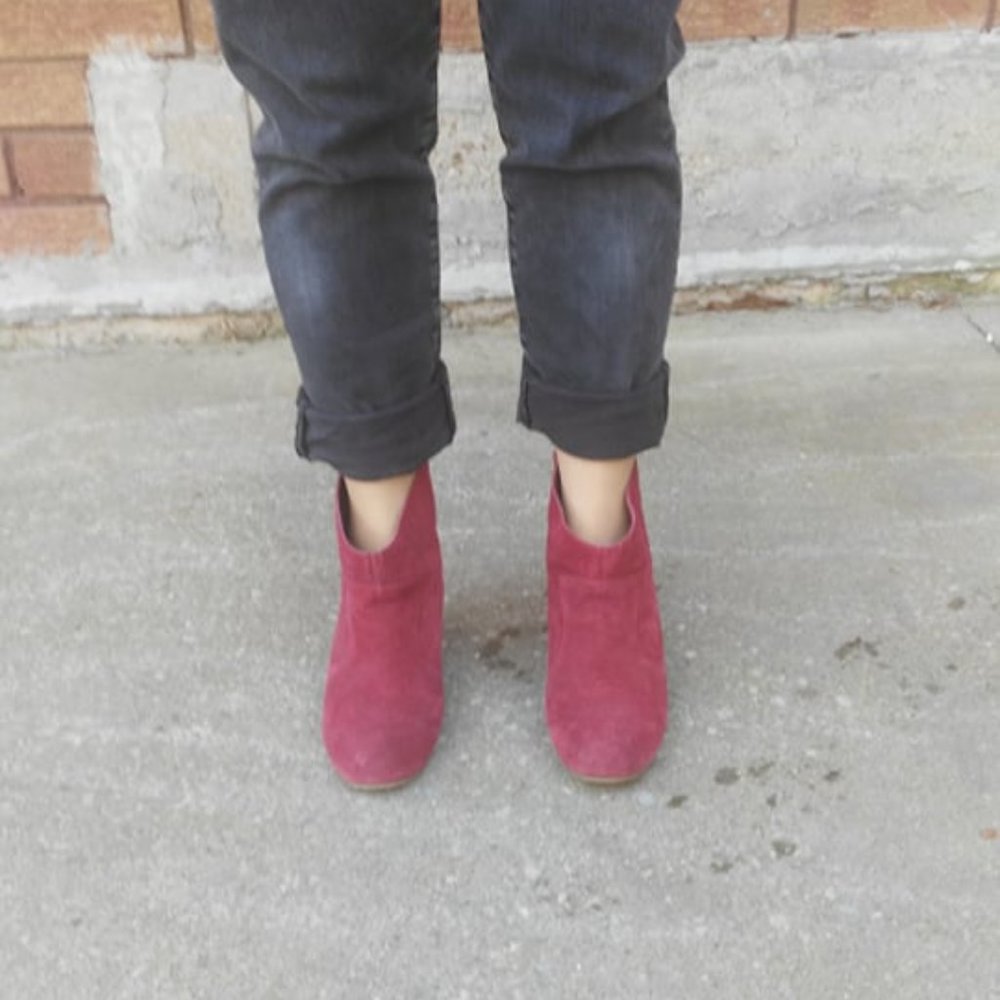 Suede Ankle Boots in Raspberry Red - Picture 3 of 8